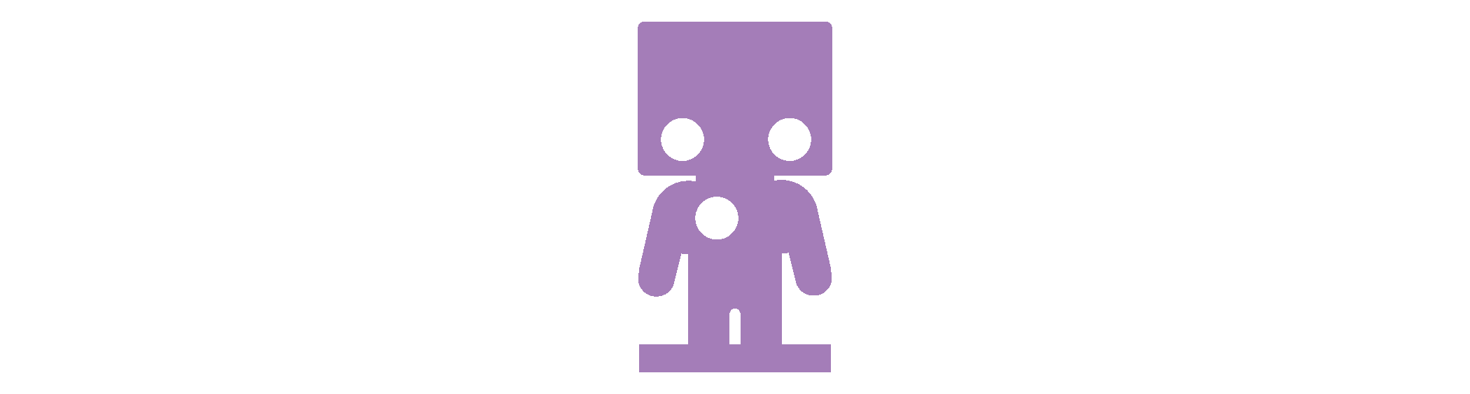 Vector image of a purple robot with a circle at the left shoulder, designed by Jeffie Brewer